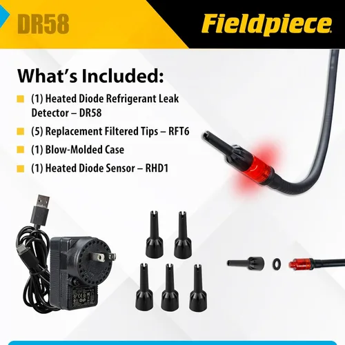 Miniatura 5 de Fieldpiece - DR58 Detector de fugas de refrigerante con diodo calentado - Ultrasensible localizador de fugas con pantalla LCD retroiluminada grande