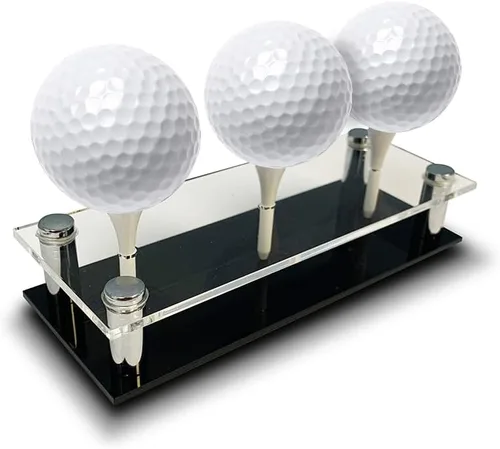 USA Company - Soporte de exhibición acrílico para pelotas de golf | Capacidad para 3 pelotas de golf | Acrílico y metal | 3 camisetas de golf
