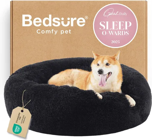 Bedsure - Cama relajante para perros medianos - Cama lavable para mascotas en forma de dona, 30 pulgadas, antideslizante, redonda, de felpa mullida
