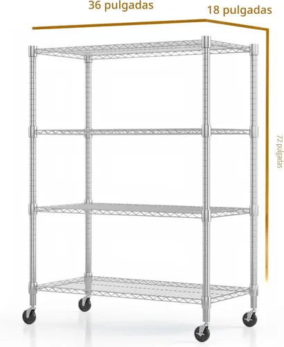 Miniatura 3 de Himimi Estantería de almacenamiento de alambre de acero resistente de 4 niveles, estantes de almacenamiento de metal ajustables con ruedas, estante