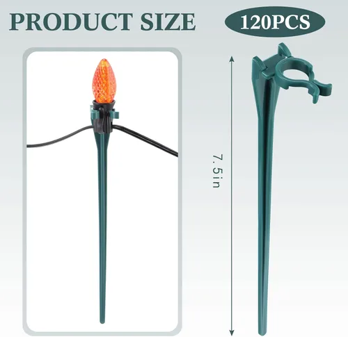 Miniatura 4 de Jetec 120 estacas de luz de Navidad universales para patio, césped, vacaciones, 7.5 pulgadas, estacas de tierra para cadena de luces C7 C9, soportes