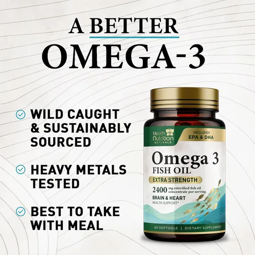 Miniatura 5 de Suplementos de aceite de pescado Omega 3 – 2400 mg de aceite de pescado por porción – Omega-3 de triple fuerza con ácidos grasos EPA y DHA – Apoyo