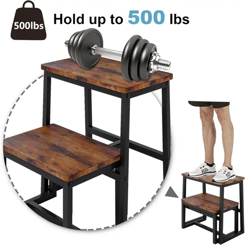 Miniatura 4 de Taburete de Paso para Adultos y Niños, Soporta hasta 227 kg, 3 en 1 Taburete de Madera Resistente de 2 Escalones para Cocina/Baño/Camas Altas, Marco