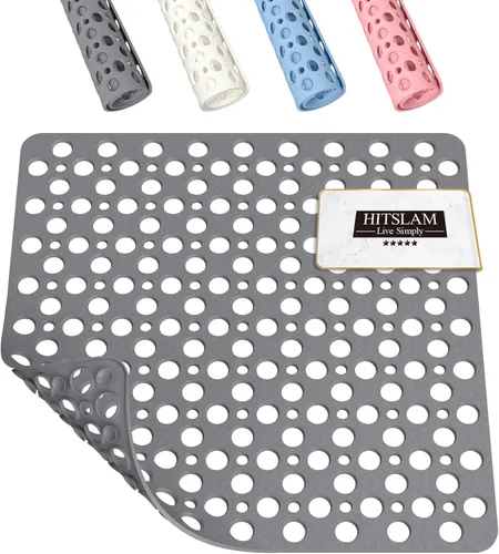 Miniatura 11 de HITSLAM - Alfombrilla de ducha antideslizante, 21 x 21 pulgadas, alfombrilla de baño cuadrada para bañera antideslizante con ventosas y agujeros