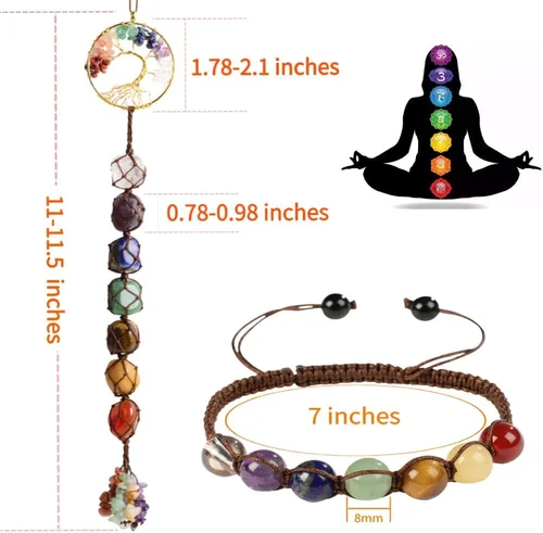 Miniatura 6 de 1 juego de adorno de árbol de la vida y 7 chakras, cristales curativos Feng Shui, adorno colgante de 7 chakras para pared