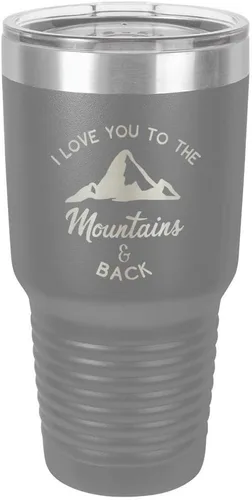 Miniatura 12 de Vaso negro de 30 onzas con popote y tapa superior deslizante con texto en inglés "I love you to the mountains and back", color negro