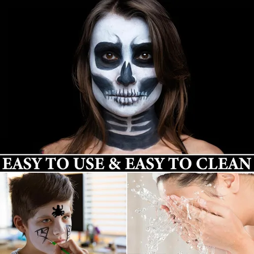 Miniatura 5 de Kit de maquillaje de pintura facial de Halloween, pintura corporal negra y blanca, efectos especiales, fiestas, bromista blanco, cosplay, disfraz