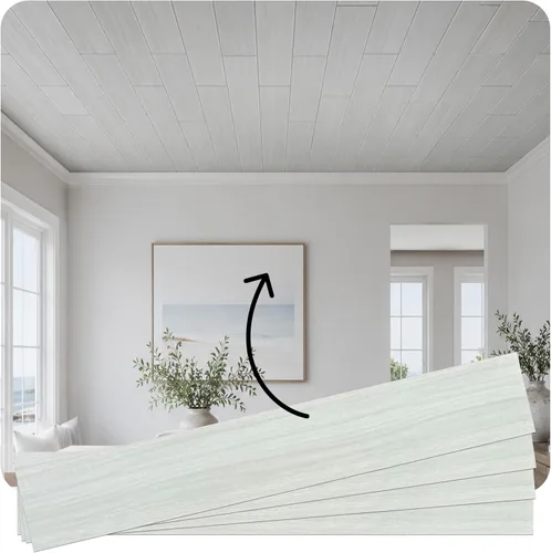 Miniatura 9 de LA Maison Ceilings WP106wg-12 - Tablones de techo de espuma para techo, 39 x 6 pulgadas, gris cálido, paquete de 12 (19.5 pies cuadrados/caja)