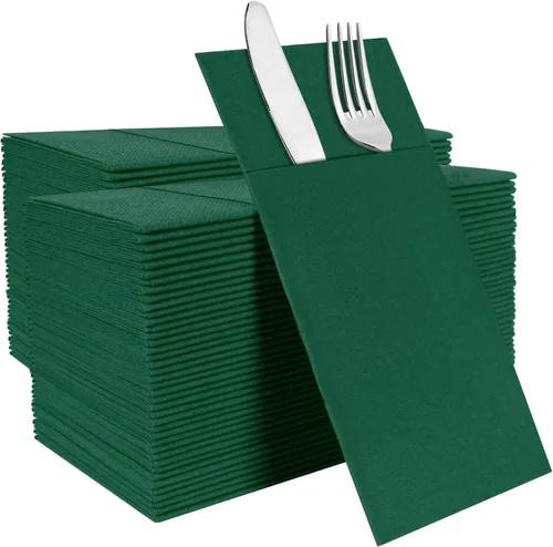 Miniatura 17 de Servilletas rojas desechables con sensación de lino con bolsillo integrado para cubiertos, preplegadas para cuchillos y tenedores, servilletas