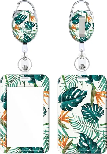 Miniatura 28 de Portainsignia Retráctil, Carrete de Insignia con Clip para Cinturón de Patrón Estampado Lindo con Llavero, Protector de Tarjeta de Identificación