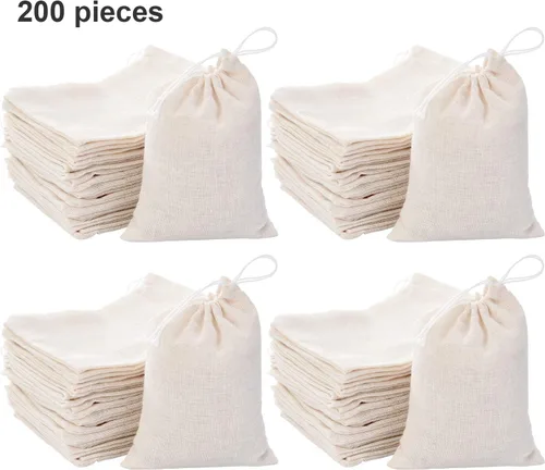 Miniatura 5 de Tatuo Paquete de 200 bolsas de muselina de yute con cordón, bolsas de saquito multiusos de lona y lino para té, joyería, recuerdos de boda, fiesta
