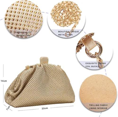 Miniatura 8 de nodeber Bolso de mano con marco de cristal con diamantes de imitación, bolso de embrague plisado para mujer