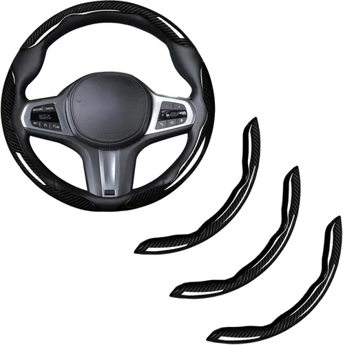 Cubierta de volante de fibra de carbono, juego de accesorios de volante de coche con cierre de presión 3 piezas, protector antideslizante con