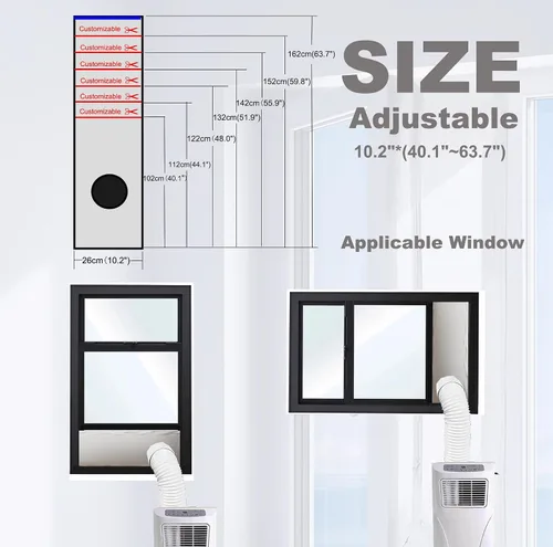 Miniatura 7 de Kit de ventilación de ventana de CA portátil plateado, 30% de parasol, impermeable, 100% sellado, sello aislante para ventanas corredizas o colgadas