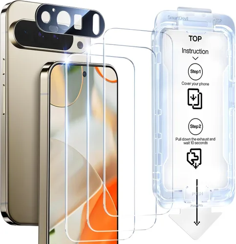 Miniatura 9 de SMARTDEVIL [Paquete de 3+3] Protector de pantalla para Google Pixel 7A con protector de lente de cámara, compatible con lector de huellas