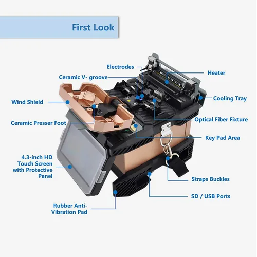 Miniatura 2 de Fusionadora de fibra óptica con pantalla táctil de 4.3 pulgadas, kit de fusión de fibra óptica con características de empalme en 7s y calentamiento
