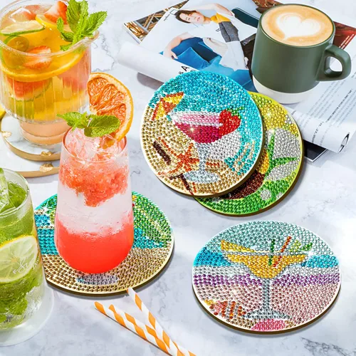 Miniatura 4 de CasaPopz Juego de 8 posavasos de arte de diamante con soporte para adultos, kits de posavasos de arte de diamantes antideslizantes para mujeres