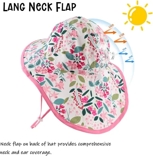 Miniatura 14 de Sombrero de verano para niños pequeños con solapa para el cuello, impermeable, sombrero de natación para niños, protección UV, sombrero de playa