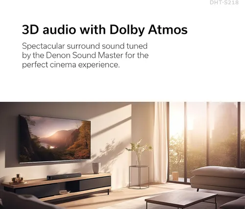 Miniatura 2 de Denon Barra de sonido DHT-S218 para Smart TV (Negro), 2.1 canales, audio 3D con Dolby Atmos, 2 subwoofers integrados, doble rango medio y tweeters