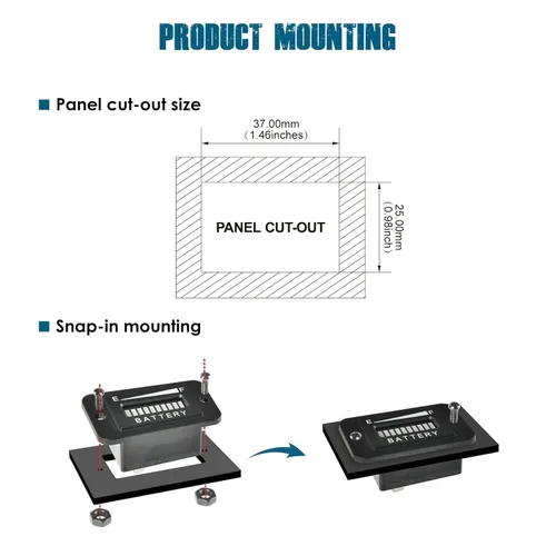 Miniatura 6 de Indicador de combustible de batería Runleader RL-BI003 12-24V 36V 48V 72V para equipos alimentados por CC como elevadores de horquilla, carritos