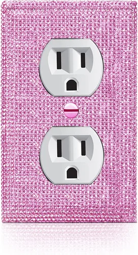 Miniatura 25 de 4 piezas de placa de pared rosa plateado brillante cubierta decorativa interruptor de luz cubierta de interruptor de palanca única diamantes