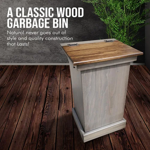 Miniatura 2 de Peaceful Classics Gabinete de Bote de Basura de Madera - Acabado Pewter, Capacidad de 36 Cuartos, Madera de Pino Artesanal Amish, Diseño de Tapa