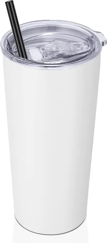 VEGOND Vaso de 20oz a granel con tapa y pajita, vaso aislado al vacío de acero inoxidable de doble pared para café, viaje, paquete de 1 unidad,