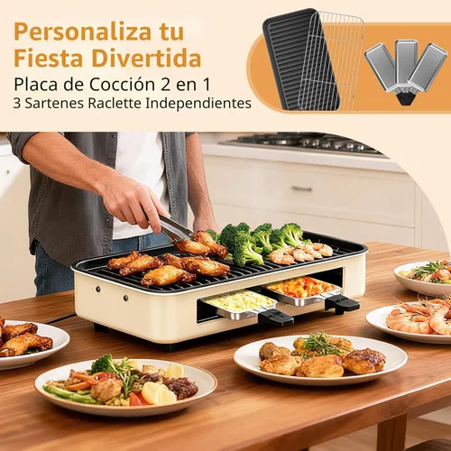 Miniatura 3 de Parrilla Eléctrica para Interiores de 1500W - 2 en 1 Parrilla de Interior Sin Humo para Cocina con Parrilla y Plancha Extraíbles Antiadherentes