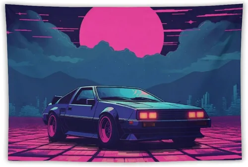 Miniatura 10 de josnmre Retrowave Jdm Classic Car Retro Cyberpunk Tapestry Wall Hanging for Bedroom Aesthetic Art Home Decor Dorm Classroom Living Room Tapestries