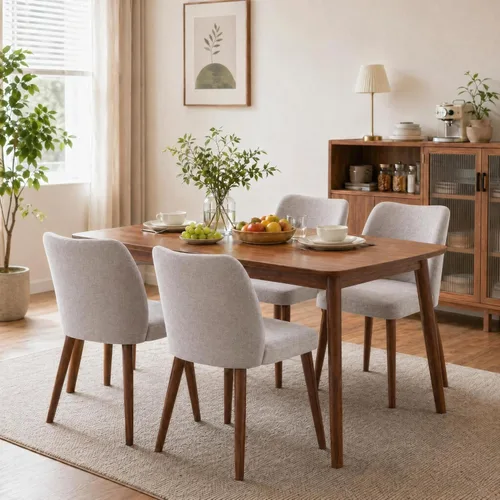 Miniatura 13 de GarveeHome Juego de 4 sillas de comedor de cuero tapizadas de poliuretano con patas de madera, respaldo de ala, sillas de cocina de madera