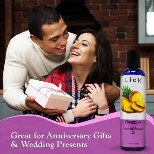 Miniatura 9 de Lick Aceite de masaje con sabor a piña, aceite de masaje comestible dulce tropical con vitamina E, deslizamiento suave y seguro para el cuerpo
