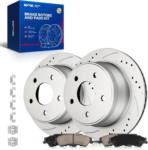 Miniatura 64 de Kit de freno delantero KAX, rotores de freno ranurados y con hendiduras, pastillas de freno cerámicas Compatible con Honda Accord 1990 1991 1992