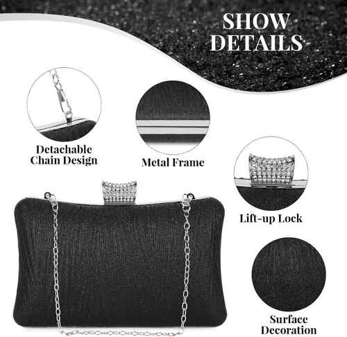 Miniatura 3 de UBORSE Bolso de mano con purpurina para mujer, bolsa de noche brillante con cadena desmontable, bolso de mano formal para fiesta, cóctel, baile