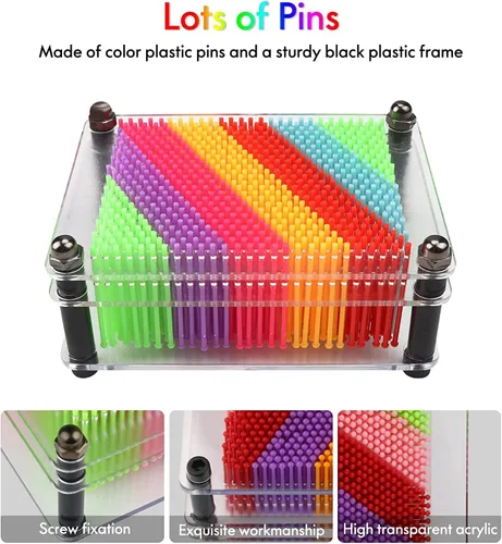 Miniatura 2 de Juguete de arte de pines 3D – Tablero de arte único de plástico arcoíris para niños, 3.7 x 5 pulgadas, 3D Pin Impresión, aguja de escultura