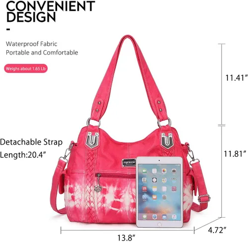 Miniatura 62 de Angel Barcelo - Bolsa de hombro amplia para mujer, diseño Hobo, cuero lavado