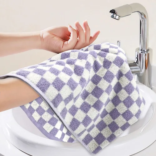 Miniatura 2 de Toalla de mano para baño, habitación de huéspedes, hogar - Juego de toallas faciales 100% algodón a cuadros lila, extrasuave, absorbente, 4 piezas