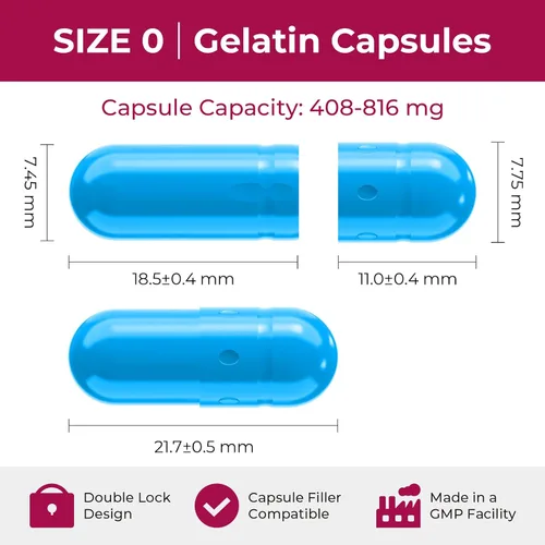 Miniatura 2 de Blue Size 0 Cápsulas vacías de gelatina (100 unidades) – Cápsulas de gel de relleno de bricolaje con 2 cucharas de relleno para cápsula (azul)