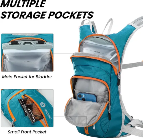 Miniatura 2 de Nepest Hydration Pack Backpack for Women & Men, Lightweight Water Backpack with 2L Water Bladder for Hiking Cycling Running Biking Verde azulado