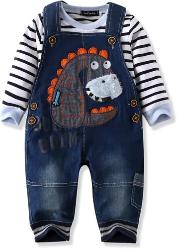 Linda ropa de bebé niño traje niño niño camiseta de manga larga a rayas + mono de mezclilla mono pantalones conjuntos conjuntos