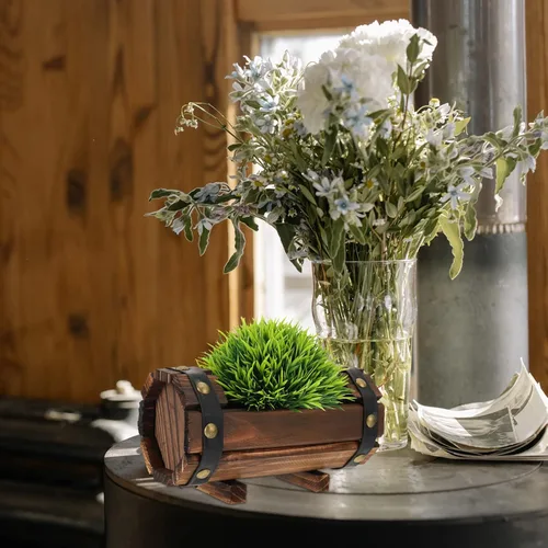 Miniatura 7 de Maceta rústica de madera con barril para whisky, maceta de flores para suculentas, contenedor para patio, jardín, patio trasero