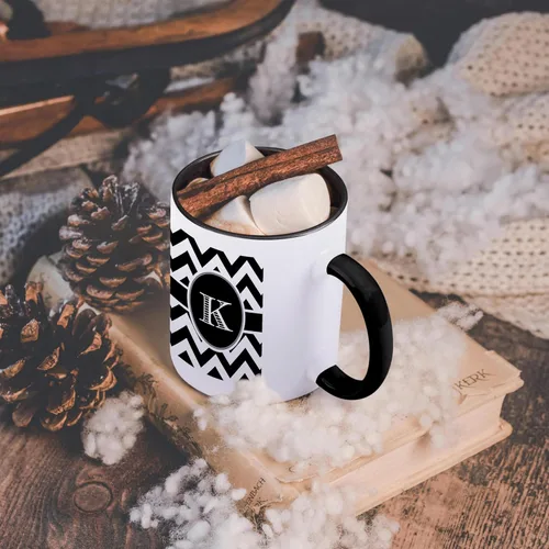 Miniatura 6 de 3dRose Taza de café, tamaño: 15 onzas, monograma de cheurón blanco y negro, inicial K Designs, divertido regalo de taza de café