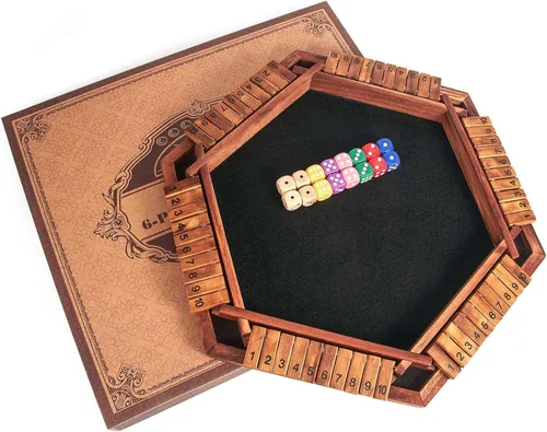 Miniatura 6 de AMEROUS - Juego mejorado de dados "Shut The Box" para 1-6 jugadores, juego de mesa de madera para matemáticas con 16 dados para niños, adultos