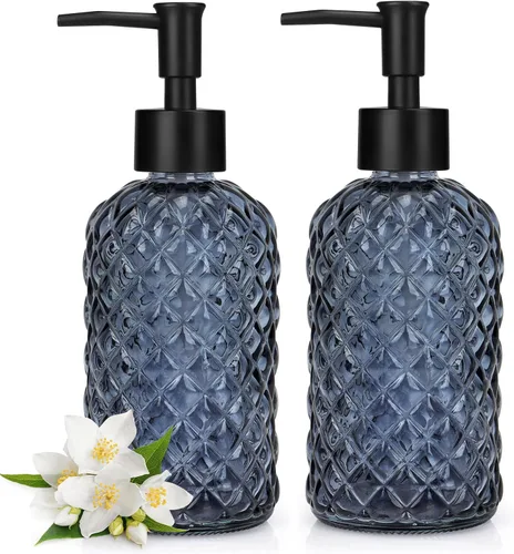 Miniatura 11 de Topsky Paquete de 2 dispensadores de jabón de vidrio con bomba de plástico negro, dispensador de jabón líquido de manos de 11.2 fl oz, bomba a