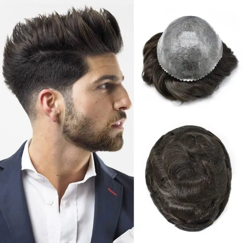 Miniatura 59 de Toupee - Sistema de reemplazo de cabello humano para hombre, 0.004 in, inyectado, piel de polietileno, piezas de pelo para hombre, 6 x 8 pulgadas