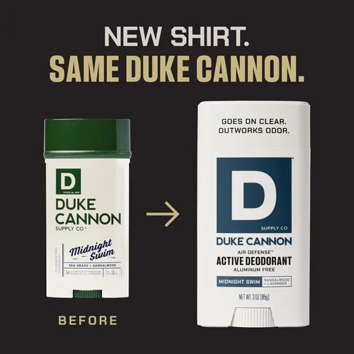 Miniatura 5 de Duke Cannon Midnight Swim - Desodorante sin aluminio para hombres - Air Defense, aroma de sándalo + lavanda, 3 oz - de larga duración, deslizamiento