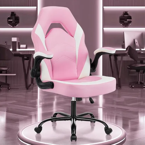 Miniatura 11 de OLIXIS Silla de escritorio para juegos de computadora, videojuego ergonómico con cómodo soporte lumbar y reposacabezas, piel sintética con brazos