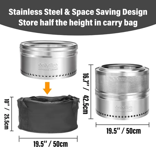Miniatura 3 de Fogata de leña con bolsa de transporte, hoguera portátil desmontable de 19.5" para camping, tailgating, patio, patio trasero, chimenea perforada sin