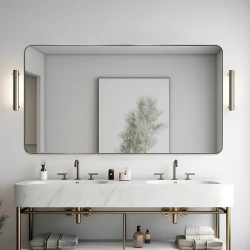 Miniatura 38 de ANDY STAR Espejo cromado para baño, espejo de pared con marco de metal de 22 x 30 pulgadas, espejo rectangular de acero inoxidable con esquina
