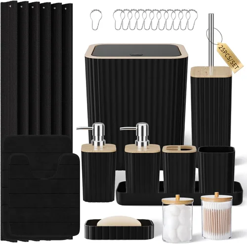 Miniatura 51 de XLHOMO Bathroom Set- 25PC Beige Bathroom Set, Bathroom Set with Shower Curtain and Rugs, Beige Shower Curtain Set, Toilet Brush, Bathroom Trash Can