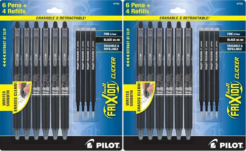 Miniatura 7 de PILOT Frixion - Bolígrafos borrables, punta fina de 0.028 in, paquete de 6 bolígrafos de tinta retráctil negra + 4 recambios adicionales